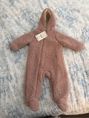 Zara Dusty Rose Sherpa Hooded Baby One-Piece